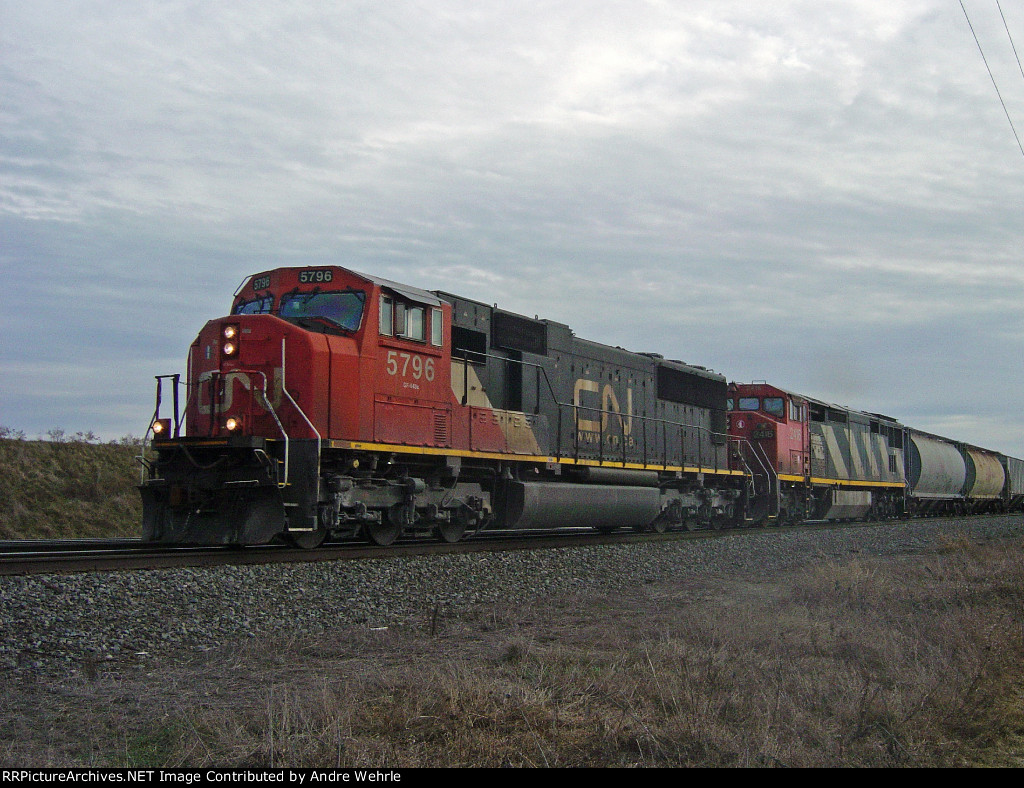 CN 5796 on the first of two SD75I-led northbounds